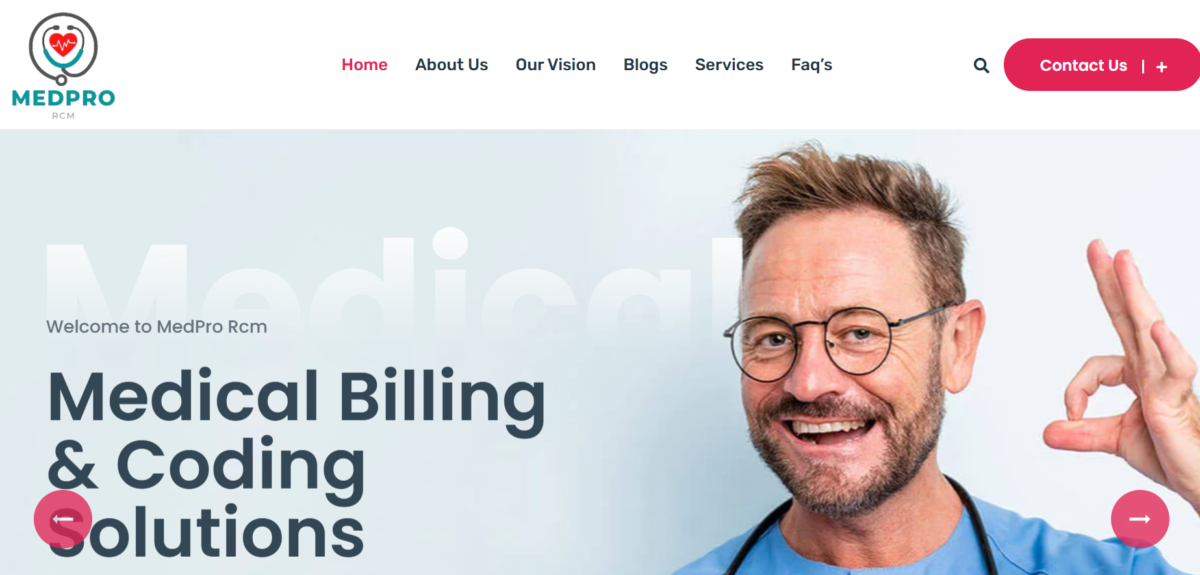 "MedPro RCM medical billing and coding solutions for healthcare providers – professional WordPress website homepage"