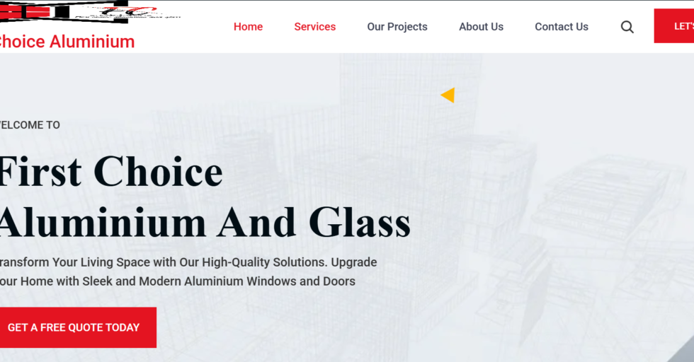 First Choice Aluminium website homepage showcasing clean business layout and branding