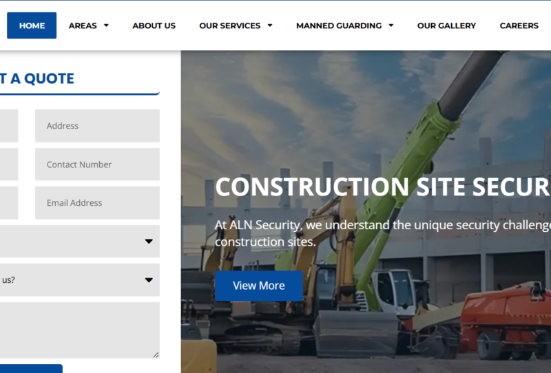 ALN Security Website Design ALN Security website homepage showcasing professional layout and service-focused design