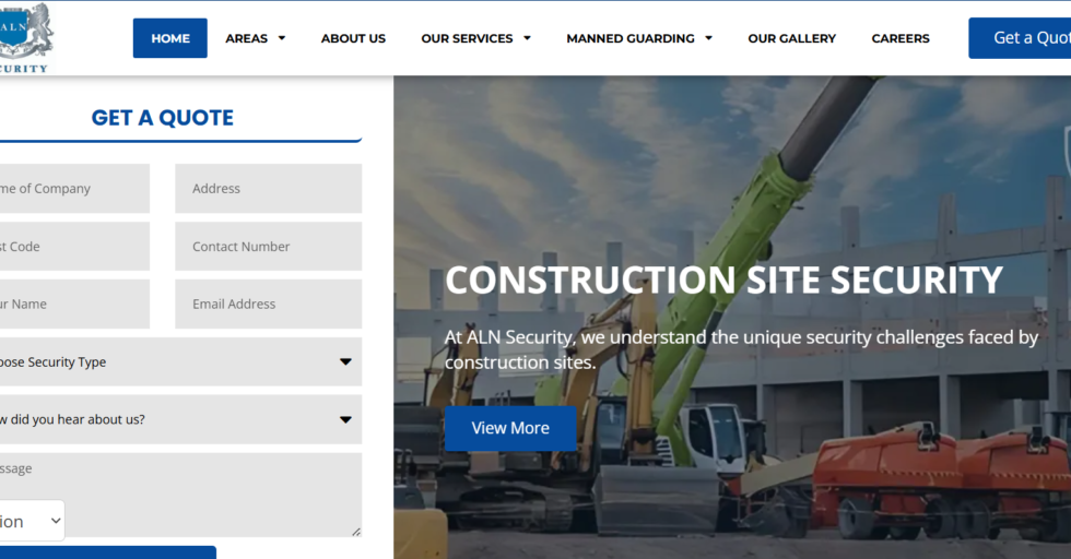 ALN Security website homepage showcasing professional layout and service-focused design